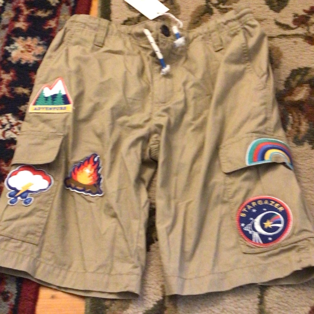 Mini Boden Khaki Cargo Shorts with Colorful Patch Details